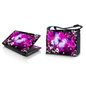 Laptop Padded Compartment Shoulder Messenger Bag Carrying Case & Matching Skin – Butterfly Purple