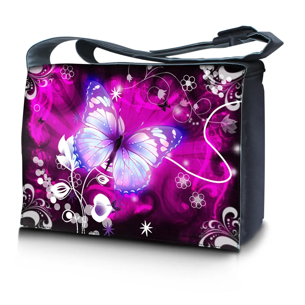 Laptop Padded Compartment Shoulder Messenger Bag Carrying Case & Matching Skin – Butterfly Purple