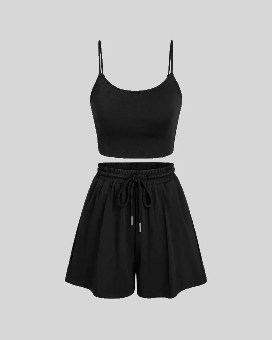 Loungewear Basic Set Of Two Lounging Shorts With Top In Black