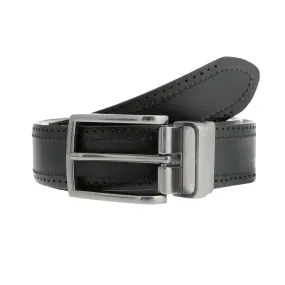 Men's Reversible Leather Belt with Gunmetal Buckle and Brogue Detail