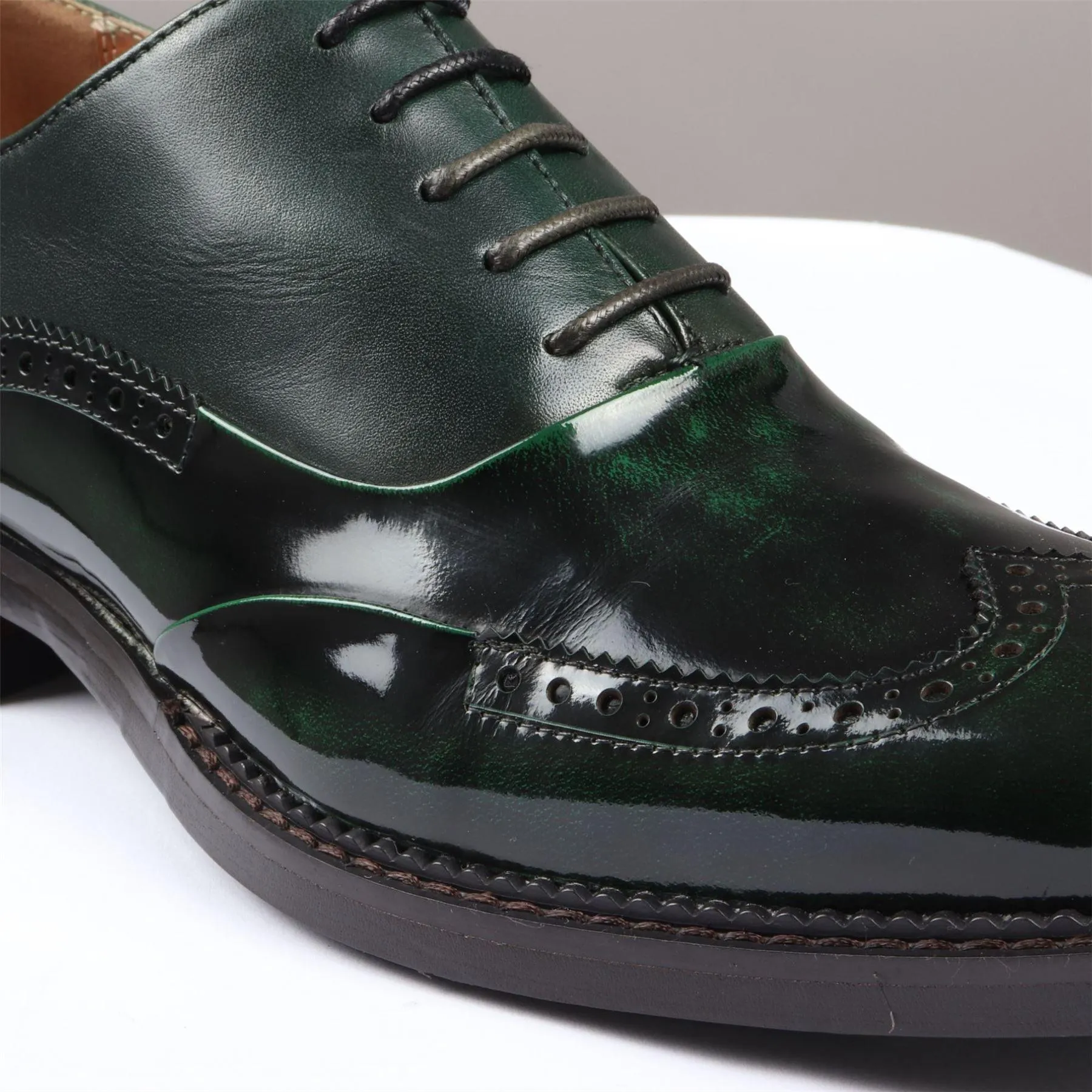 Men's Shoes Green Patent Leather Lace Up Brogue Formal Dress Shoe