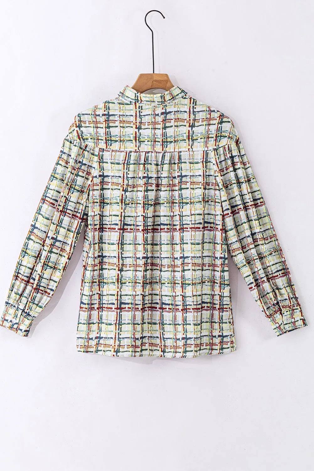 Multicolor Plaid Pattern Puff Sleeve Button up Shirt