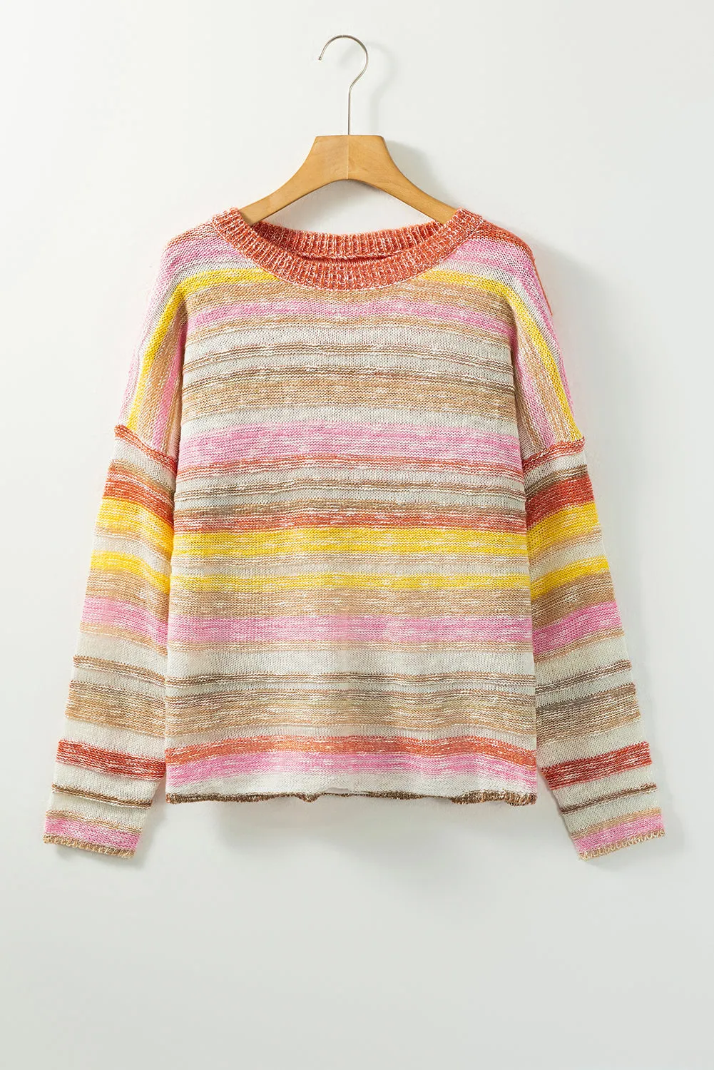 Multicolor Striped Knit Drop Shoulder Sweater