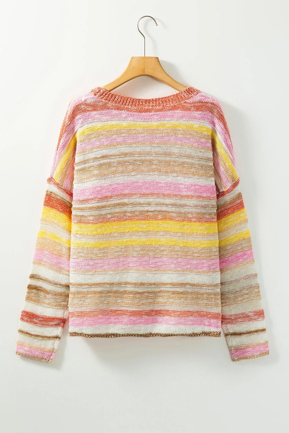 Multicolor Striped Knit Drop Shoulder Sweater