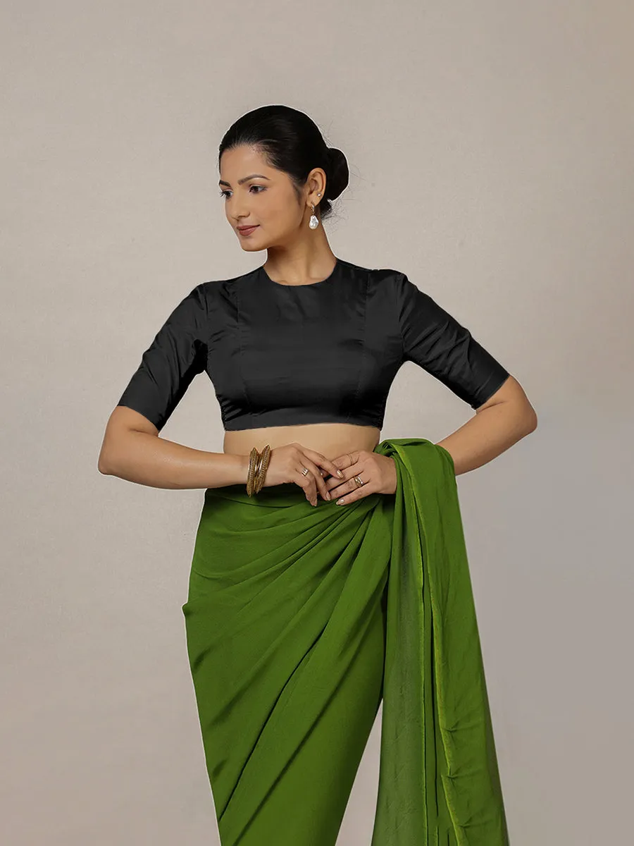 Myra x Rozaana | Charcoal Black Backless Saree Blouse w/ FlexiFit™