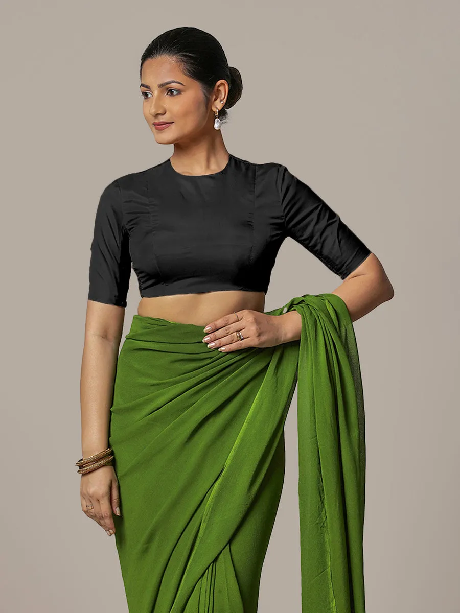 Myra x Rozaana | Charcoal Black Backless Saree Blouse w/ FlexiFit™