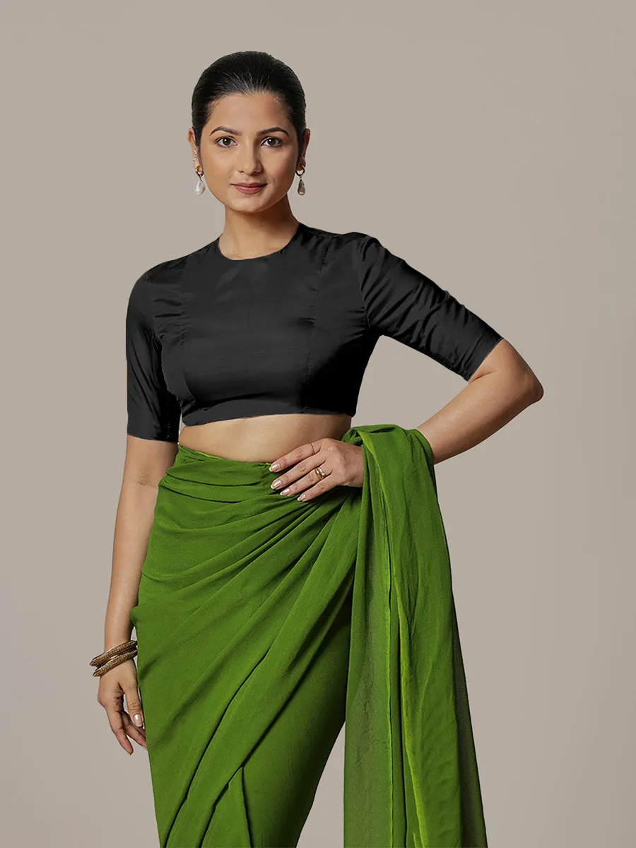 Myra x Rozaana | Charcoal Black Backless Saree Blouse w/ FlexiFit™