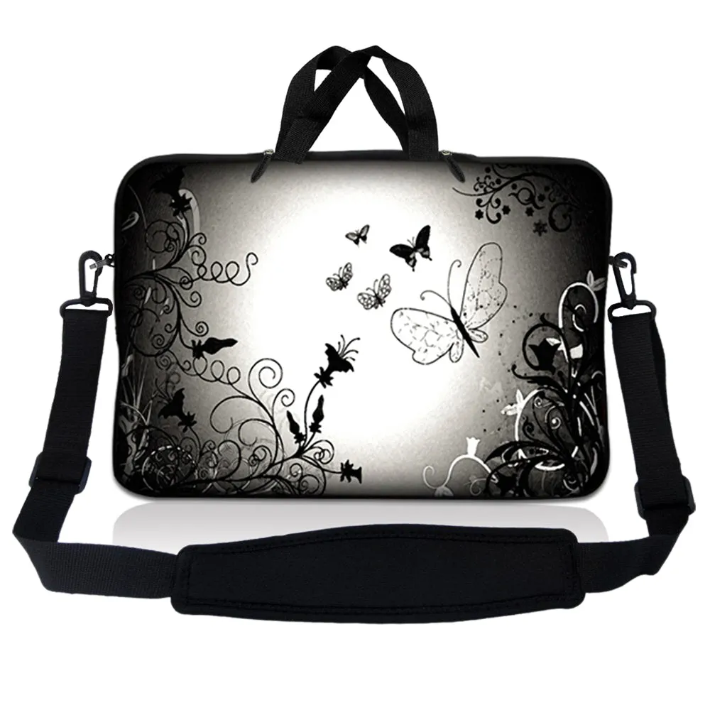 Notebook / Netbook Sleeve Carrying Case w/ Handle & Adjustable Shoulder Strap & Matching Skin – Dark Contrast Fade Butterfly