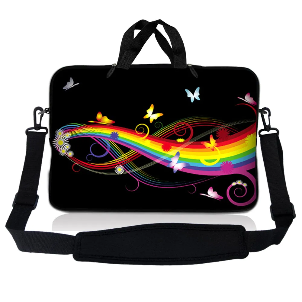 Notebook / Netbook Sleeve Carrying Case w/ Handle & Adjustable Shoulder Strap & Matching Skin – Rainbow Butterfly