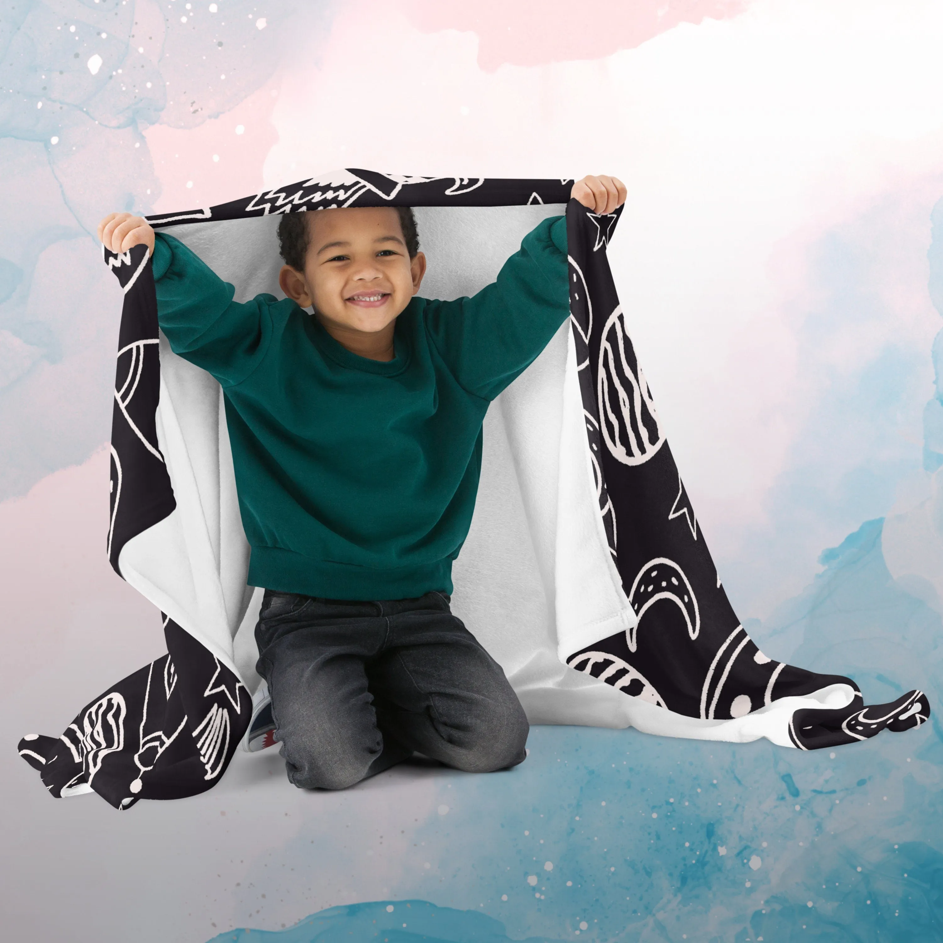 Rocket Ships and Planets Fleece Throw Blanket