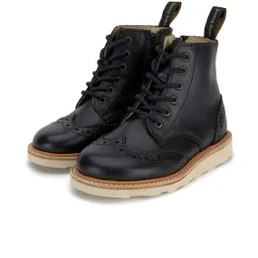 Sidney Brogue Kids Boot Black Leather