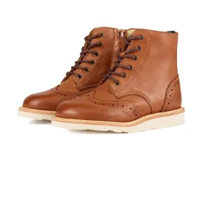 Sidney Brogue Kids Boot Tan Burnished Leather