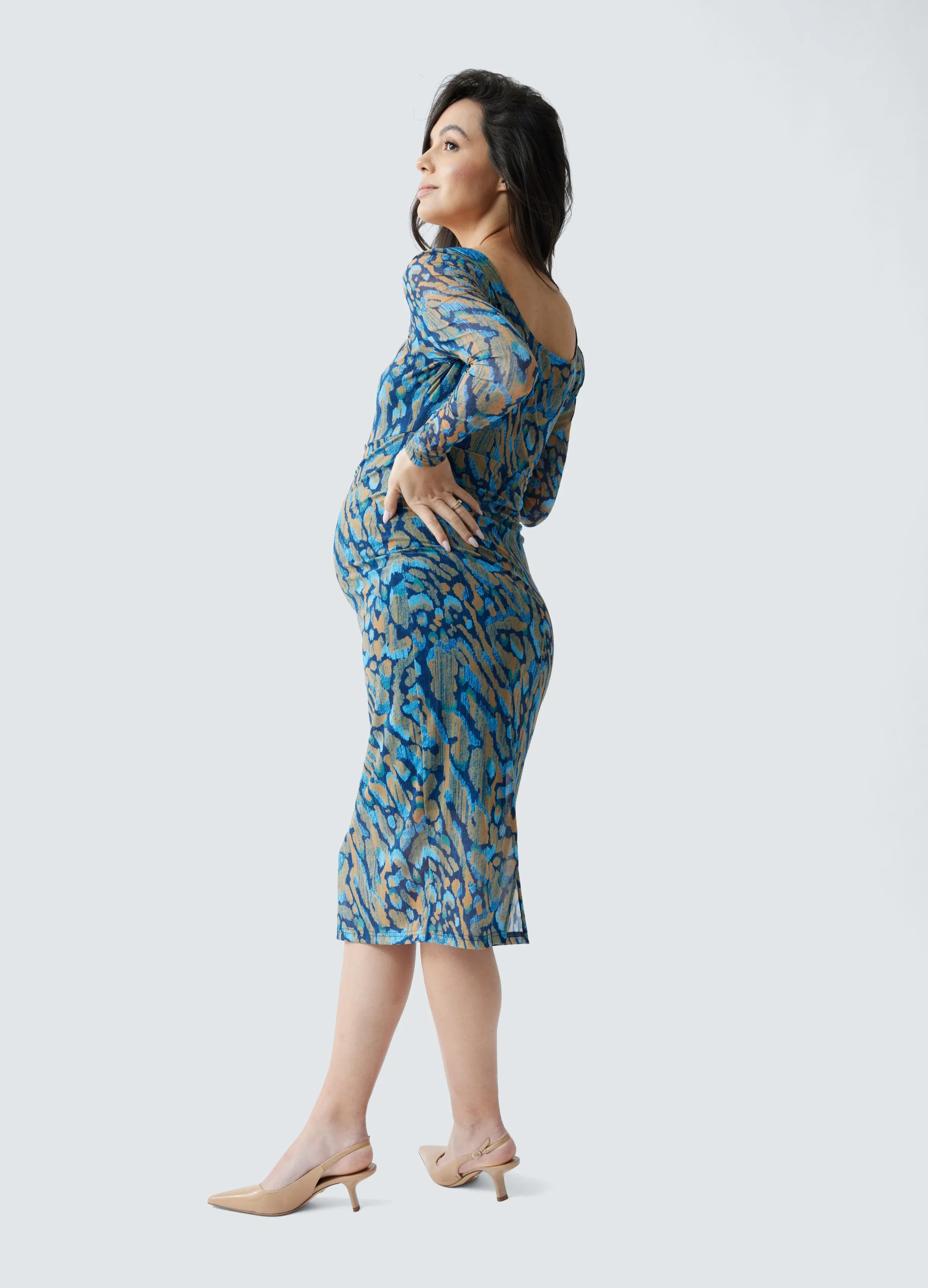 The Icon Mesh Maternity Midi Dress