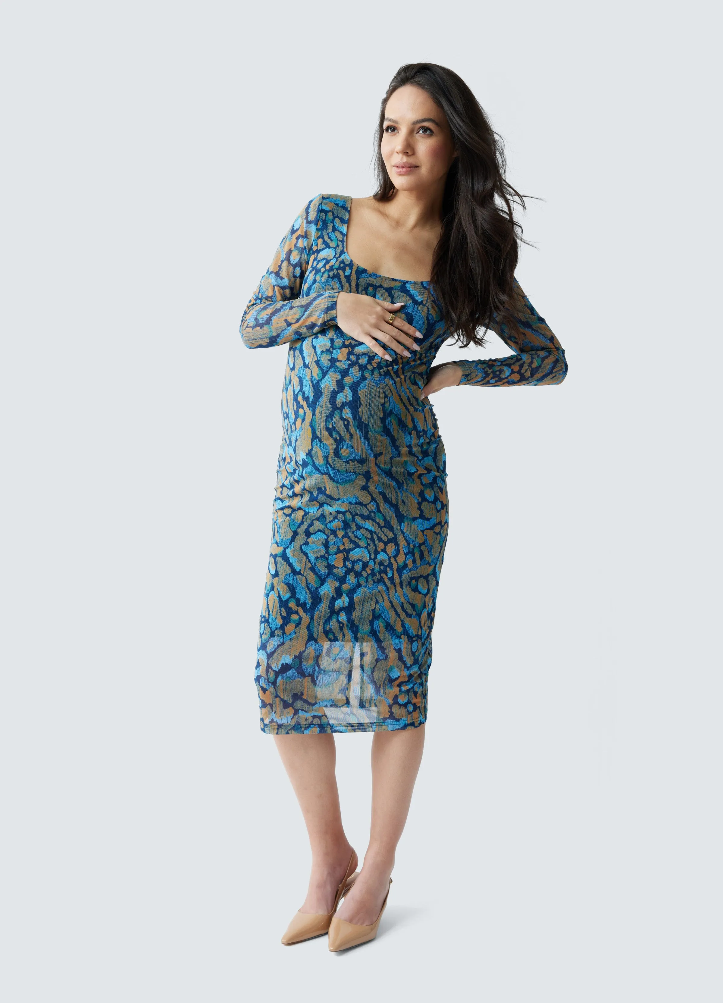 The Icon Mesh Maternity Midi Dress